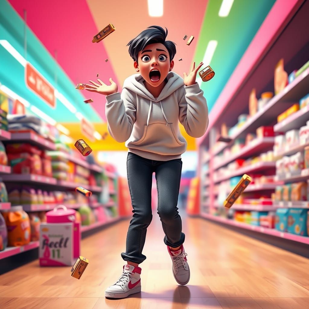 Latina Woman's Tantrum in Stylized 3D Art