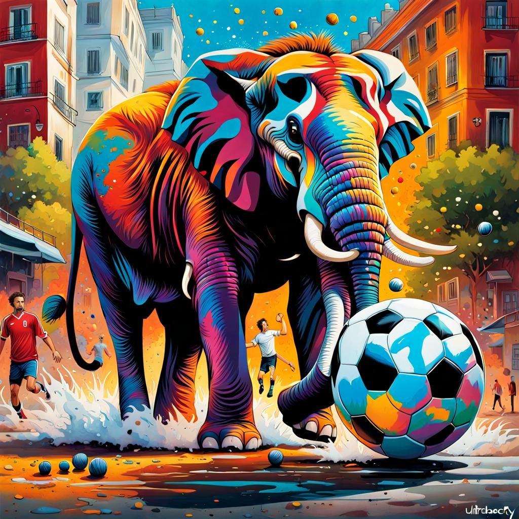Elephant and Lion Soccer Game in Madrid