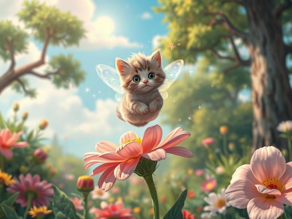 Enchanted Fairy Cat in Whimsical Garden