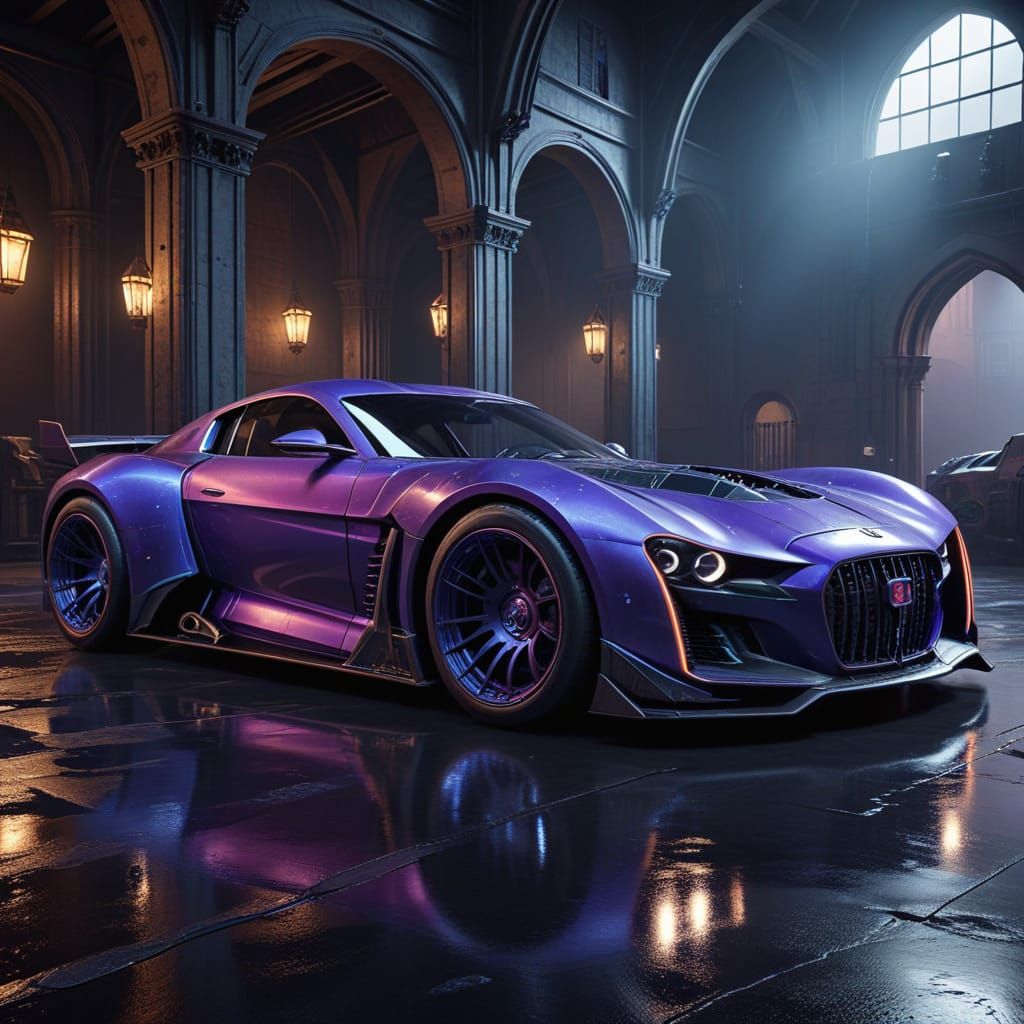 Surreal Hotrod with Castle-Inspired Cabin in Cyberpunk Style