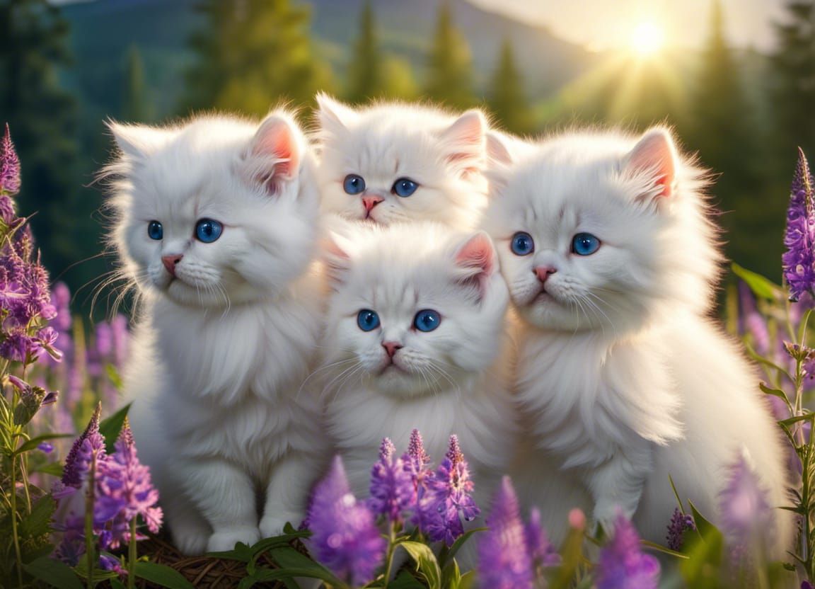 Cute Persian Kittens Playing in Wildflower Meadow