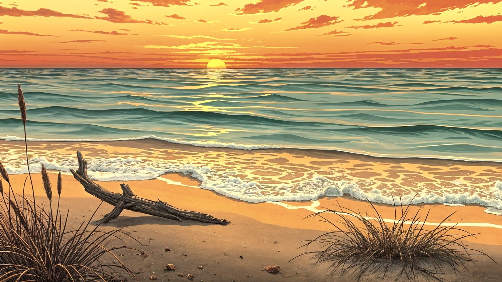 Autumn Seashore in Art Nouveau Style