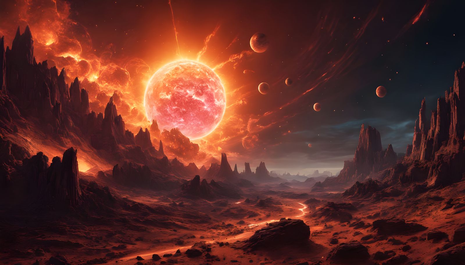 Vibrant Holographic Solar Flare in Cosmic Astral Patterns