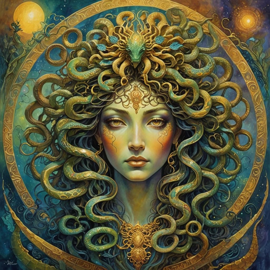 Meditating Medusa in Impasto Style