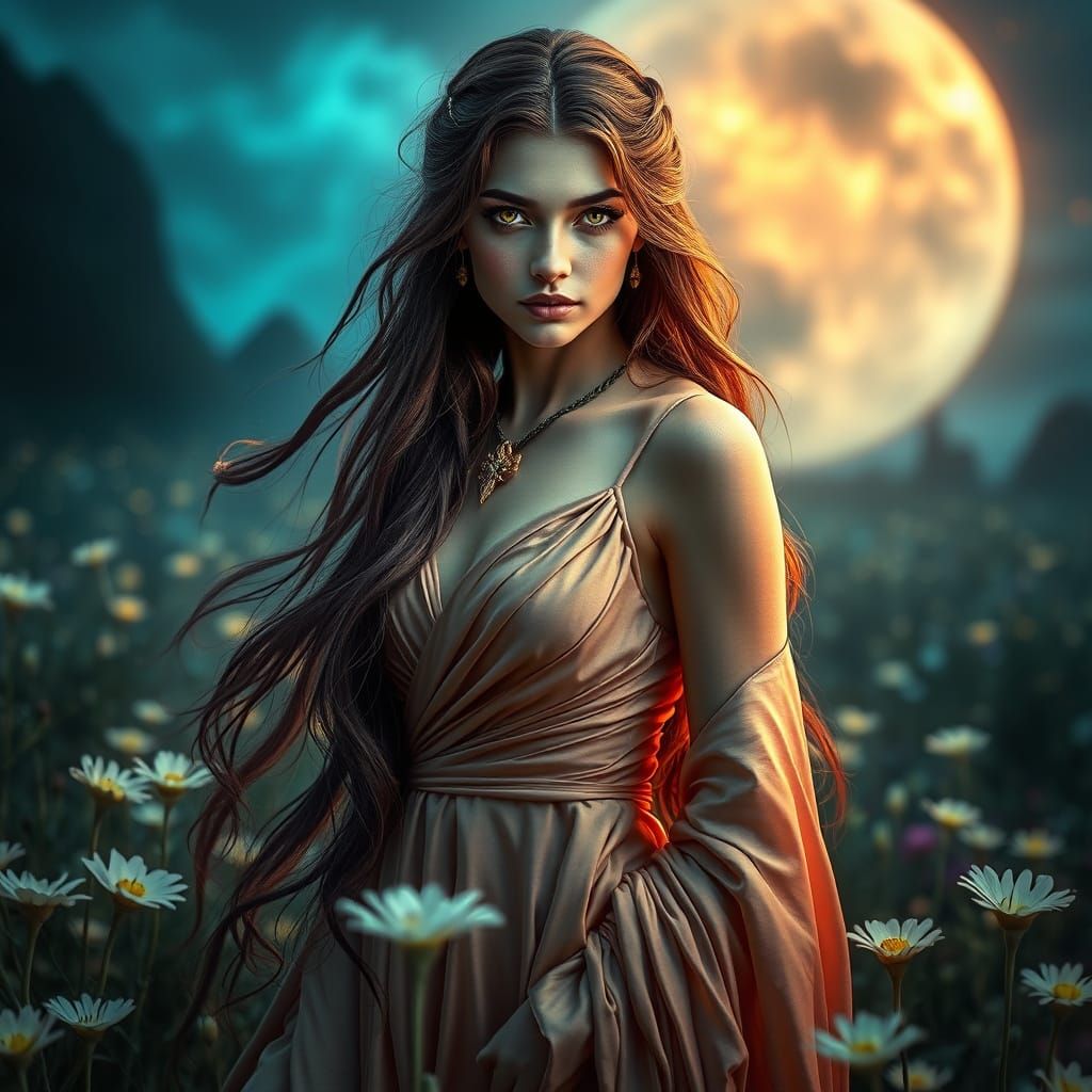 Bioluminescent Goddess in Ethereal Fantasy Landscape