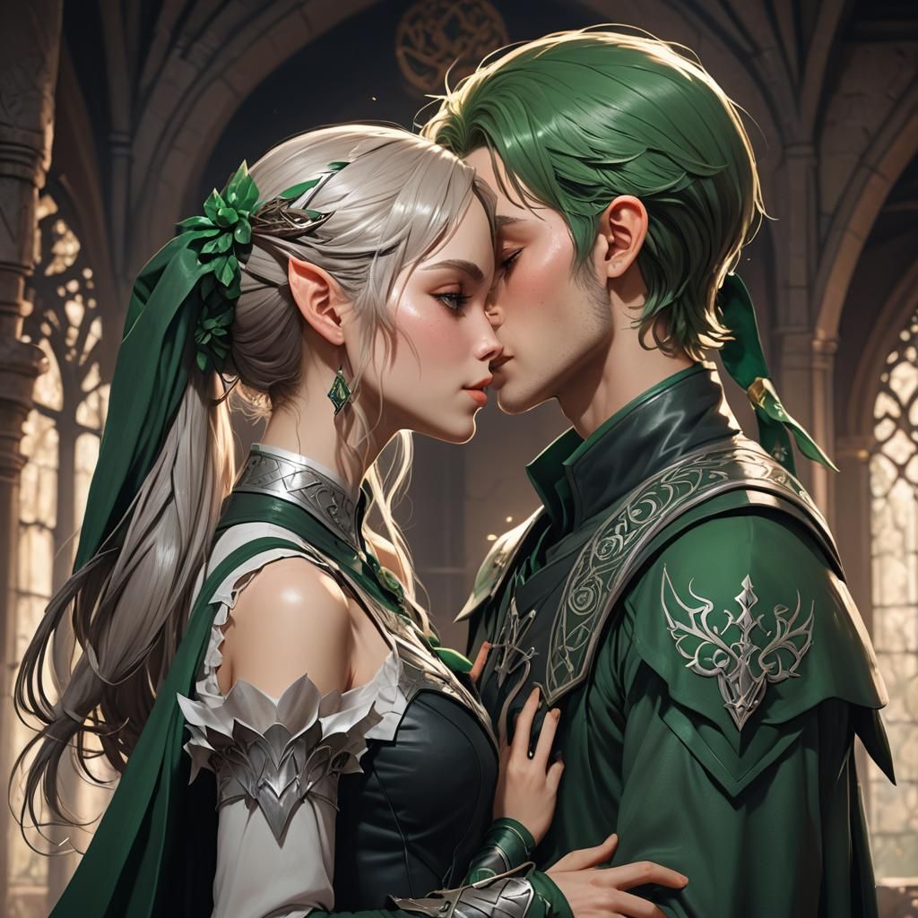 Passionate Kiss Between Slytherin Elves: Anime Art