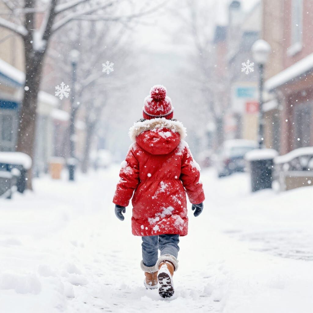 Snowflake in Winter Coat Amidst Snowy Rain