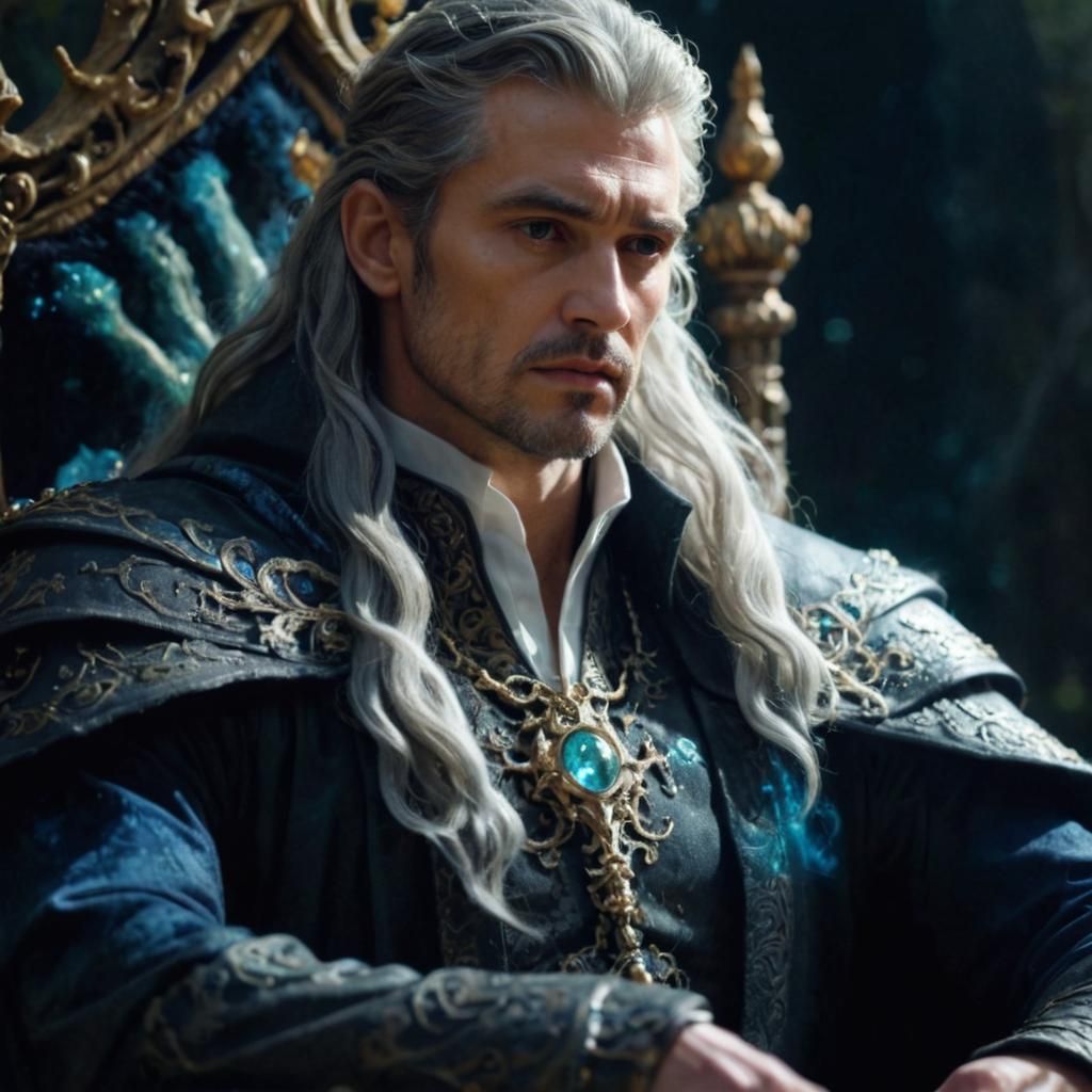 Dark Fantasy King on Bioluminescent Throne