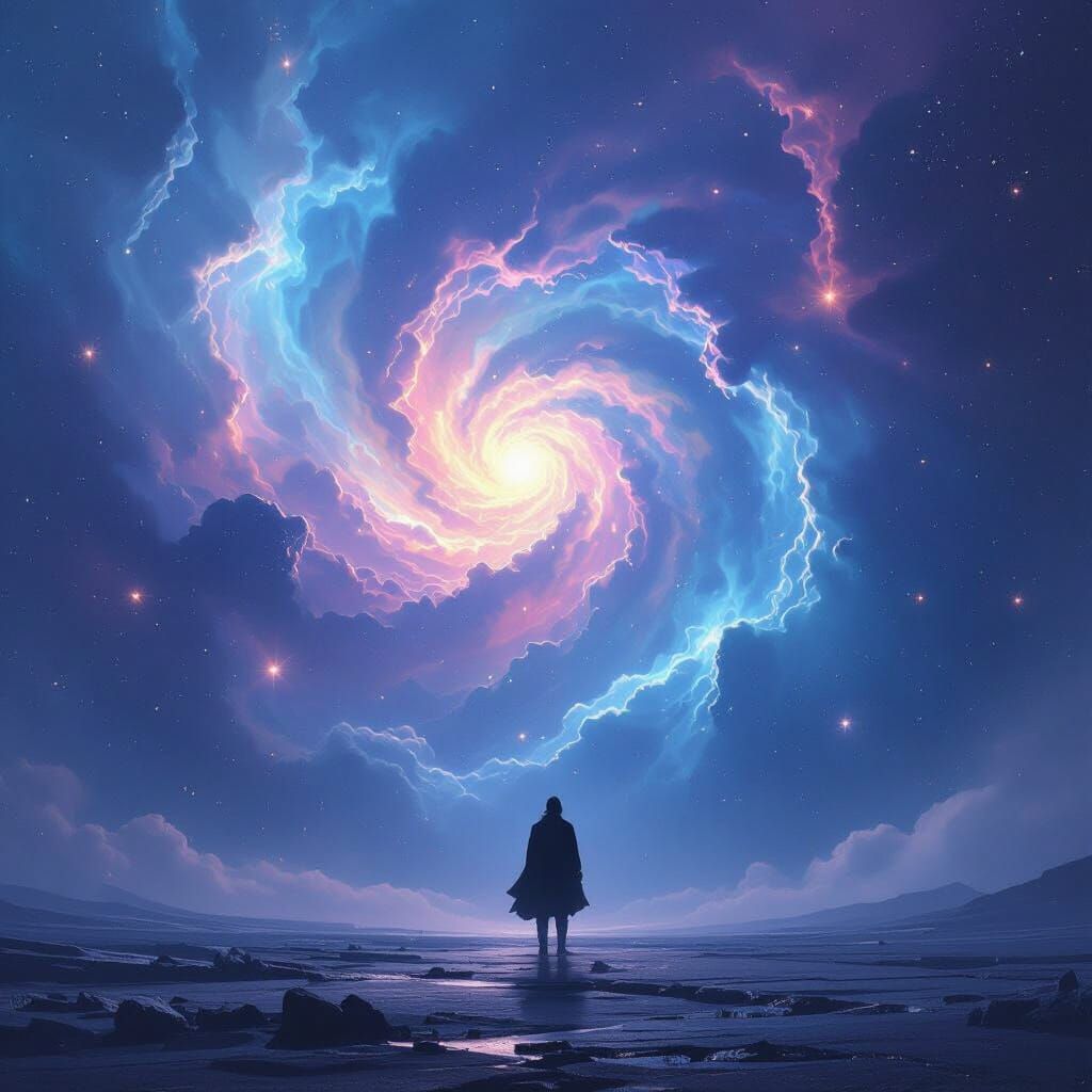 Cosmic Wanderer in Swirling Nebula