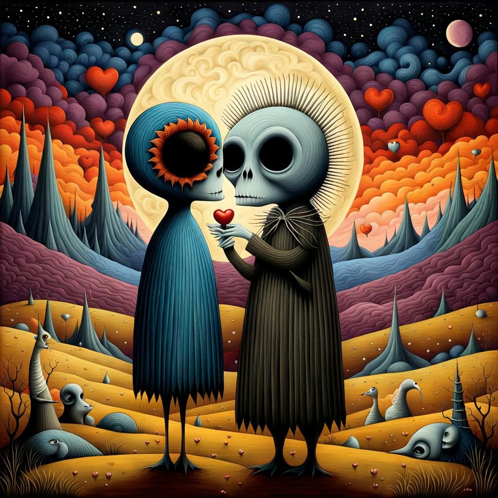 Surreal Creatures' Last Kiss in Desolate Land