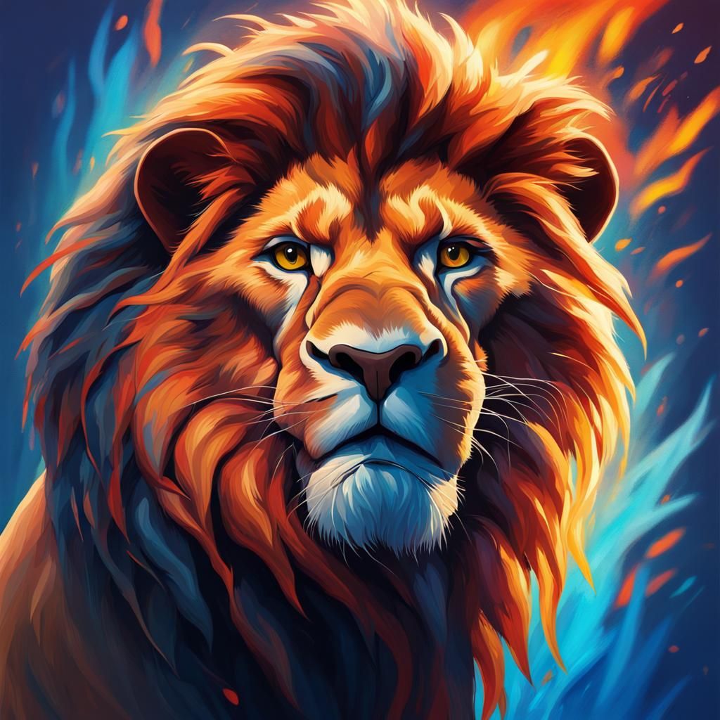 Lion King Roaring with Blue Flames