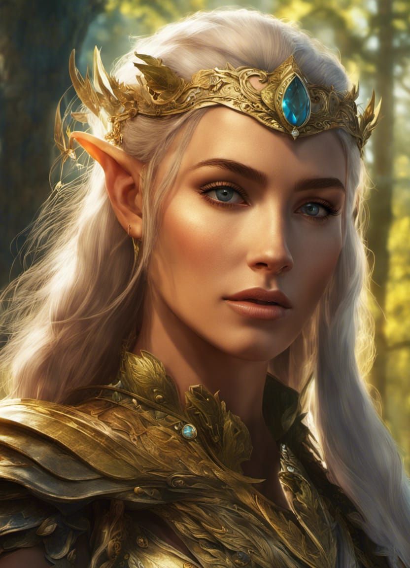 Fantasy Elf Warrior Portrait in Forest Glade