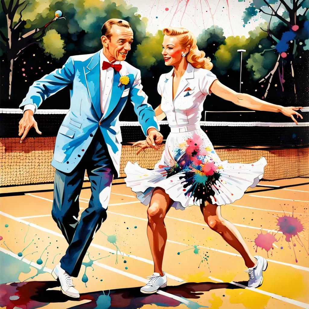 Fred Astaire and Ginger Rogers Dance, Ink Splatter Art