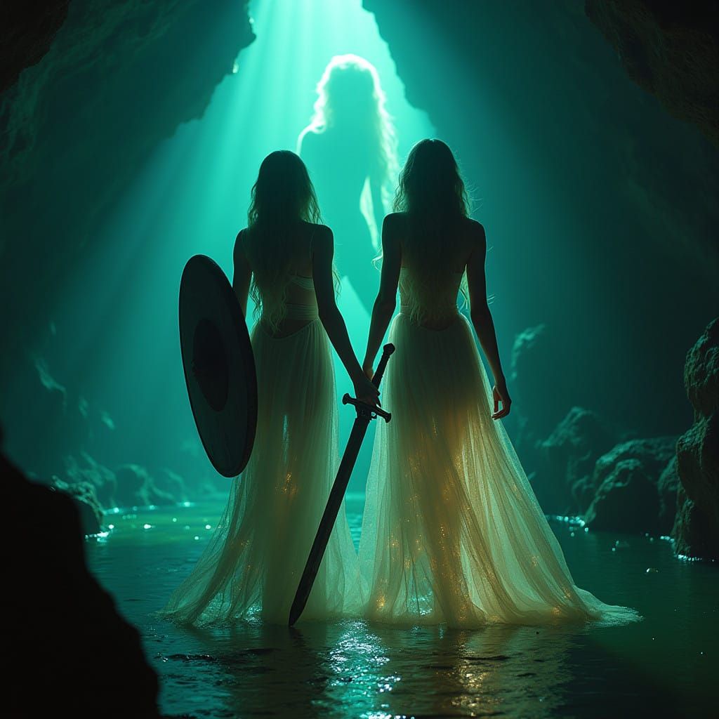 Mystical Underwater Goddesses Shine in Glowing Armor