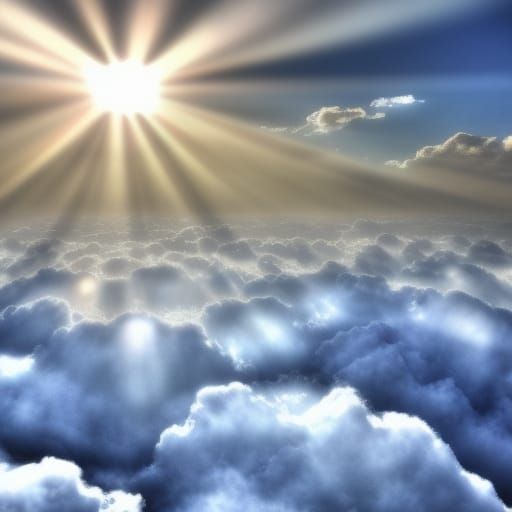 Heavenly Sunshine Beams Through Divine Clouds