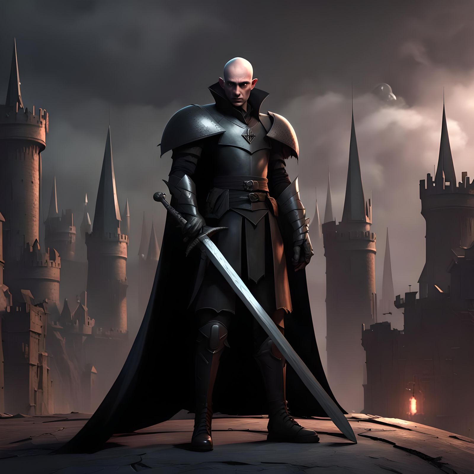 Vampire Knight in Dark Fortress: 3D Digital Art