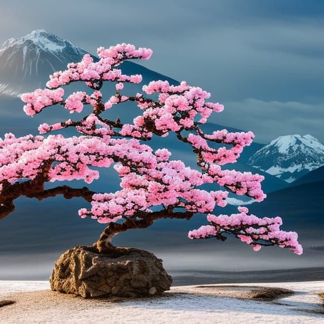 Sakura Bonsai Tree with Pink Blossoms in 8k