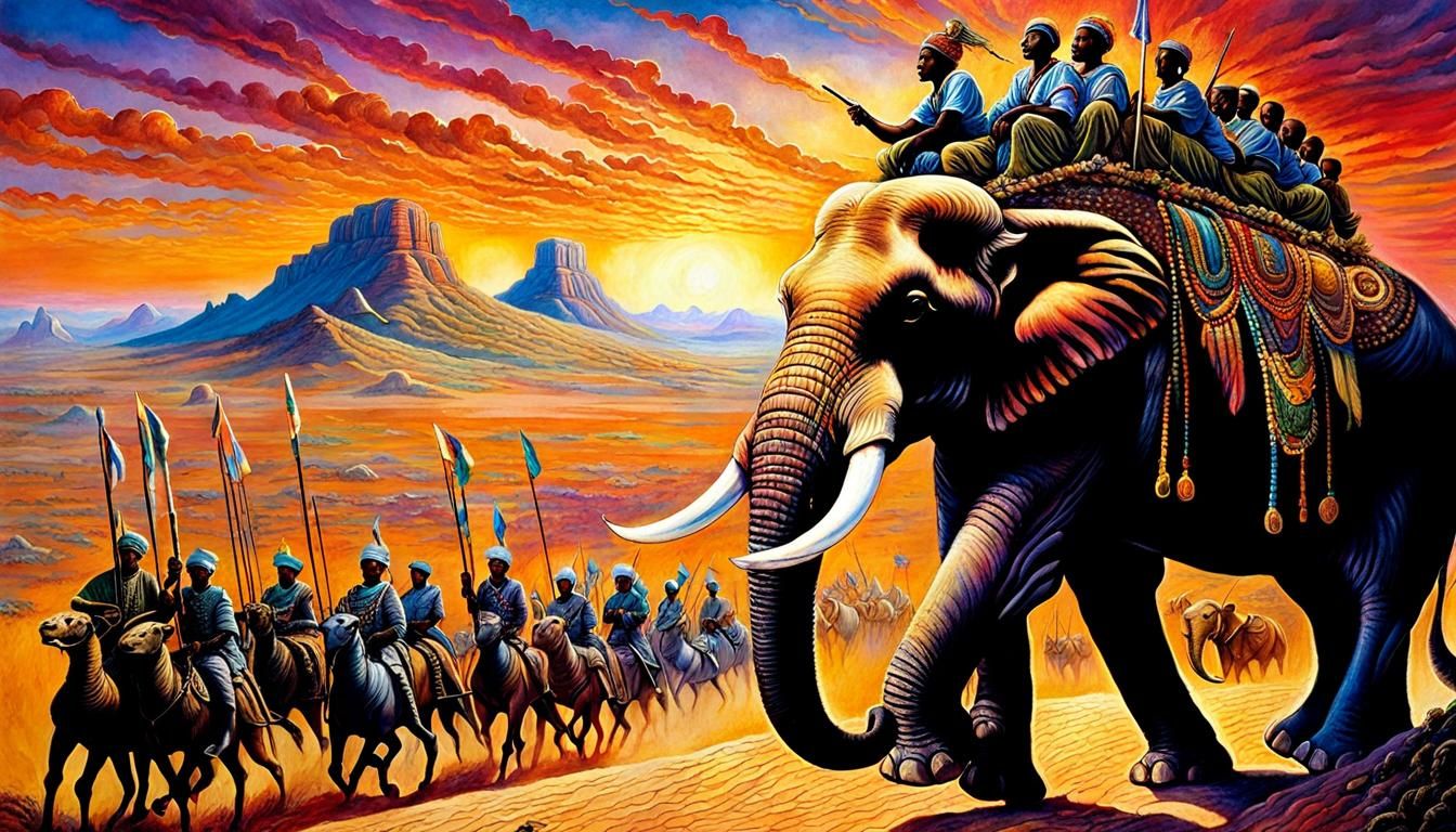 Hannibal's Desert Crossing with Elephant and Army