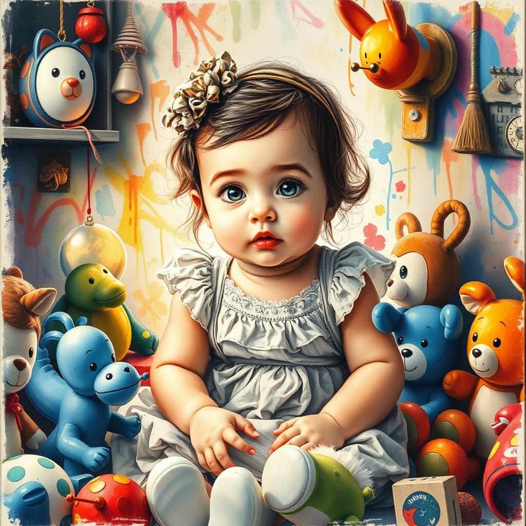 Dreamy Nursery Scene in Vibrant Gouache Style