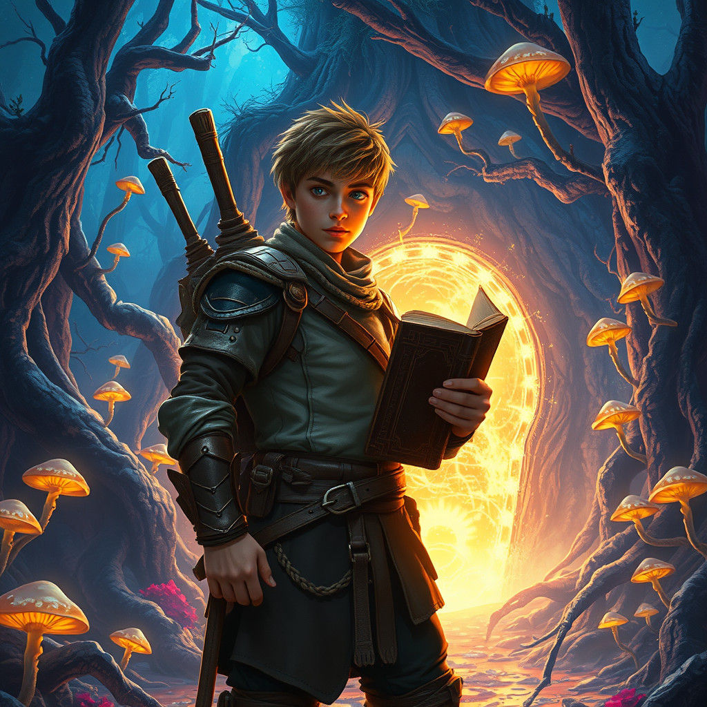 Mystical Forest Adventurer with Portal, Matte Painting