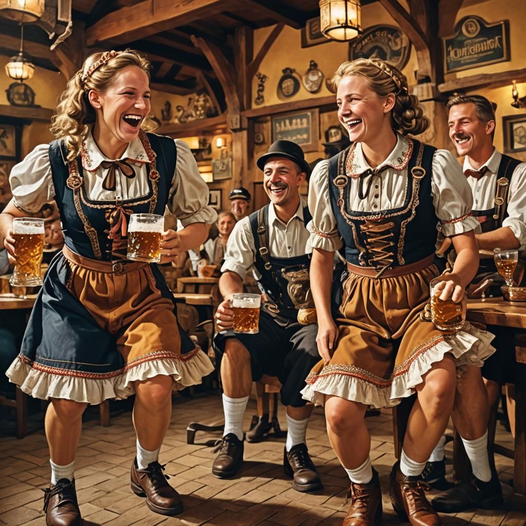 Oktoberfest Celebration with Friends in Bavarian Brewery