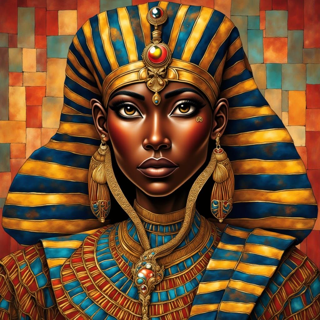 Ancient Egyptian Woman in Detailed Pharaoh Attire