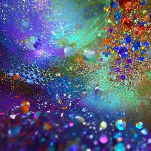 Abstract art painting flowing sparkling spherical diamonds s...