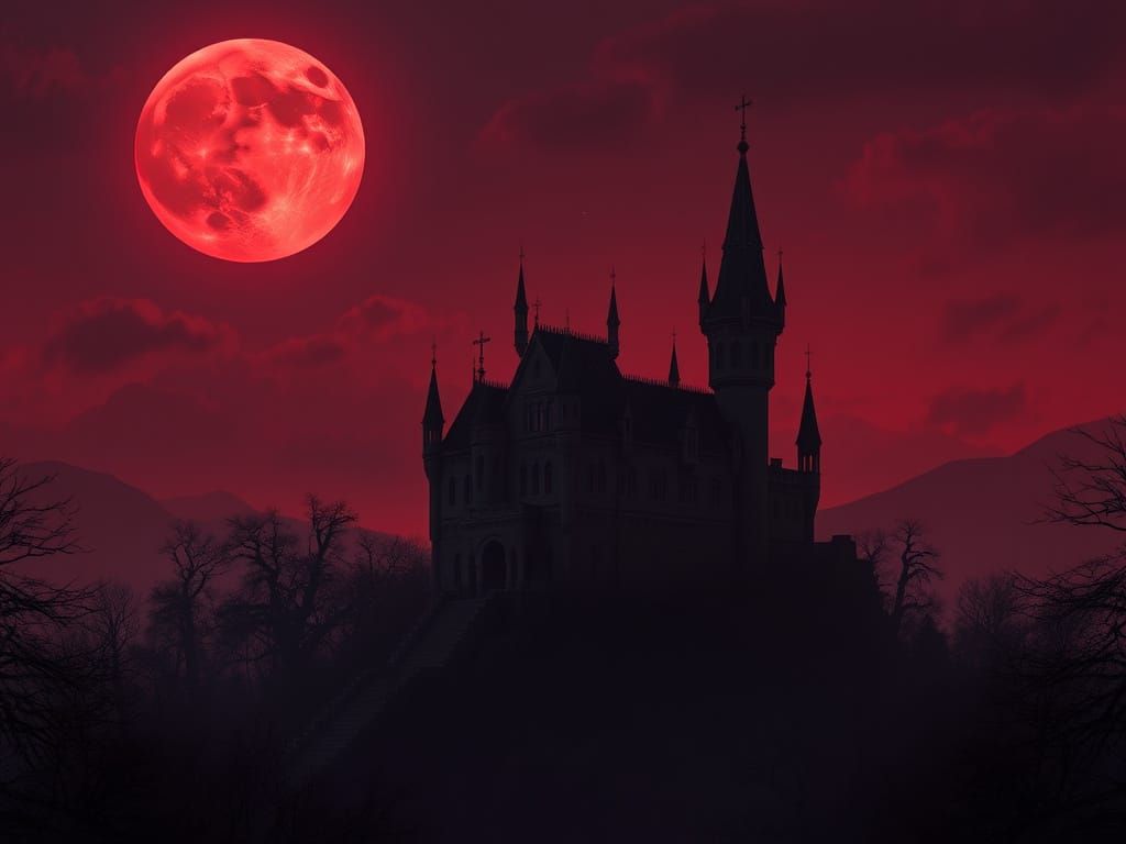 Gothic Vampire Castle Silhouette in Anime Style