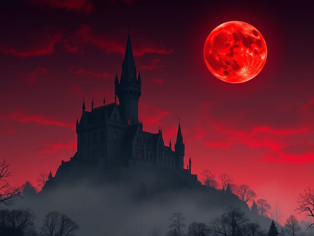 Blood Moon Gothic Vampire Castle in Anime Style
