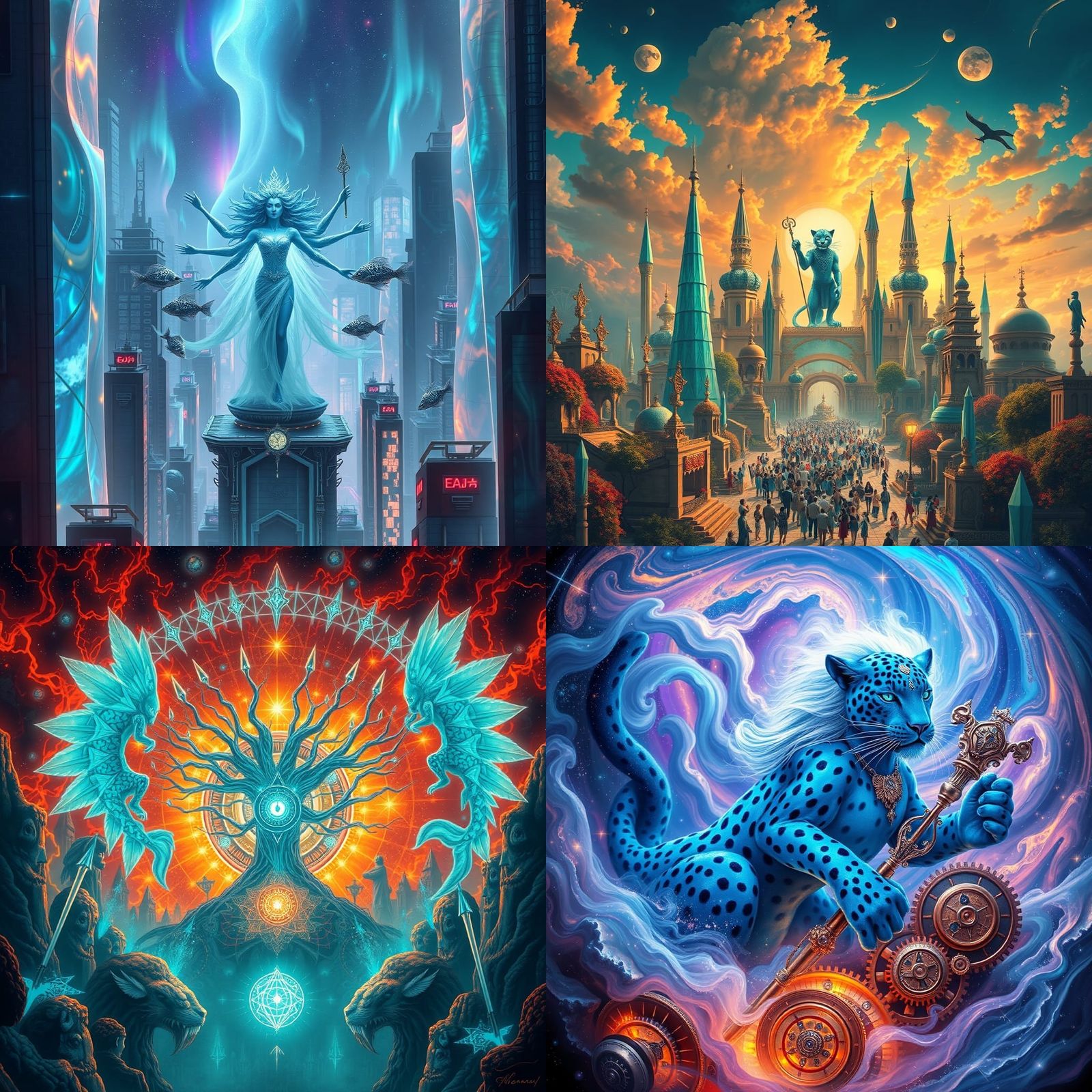 City of Fire Flooded with Geometric Light