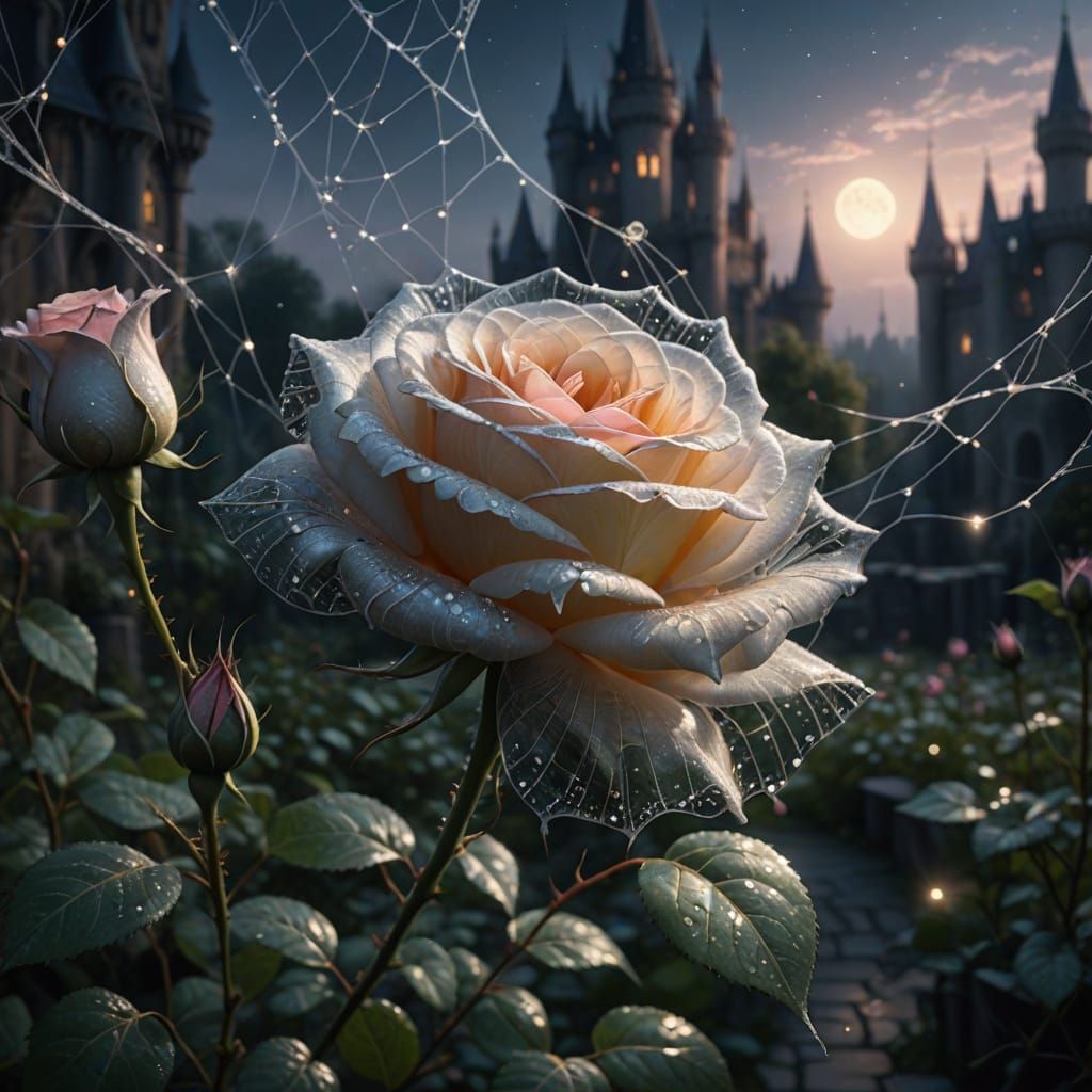 Ethereal Rose of Spider Silk in Moonlight