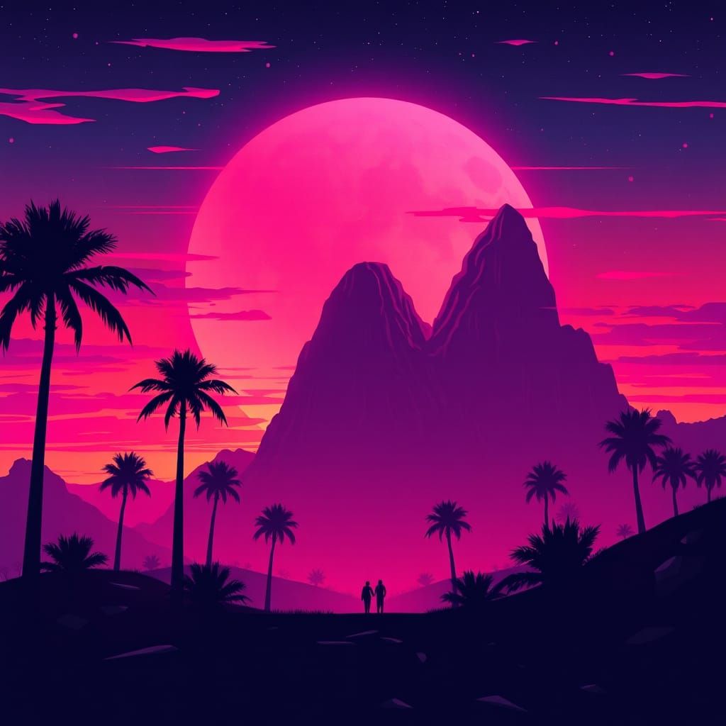 Synthwave Sunset High Five Celebration