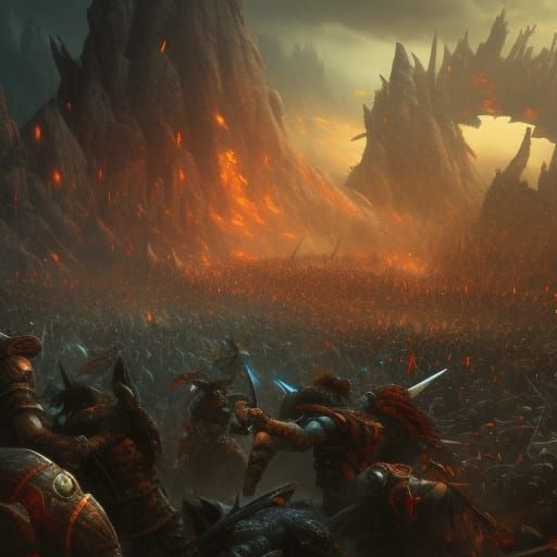 Epic Fantasy Battle Between Humans and Orcs