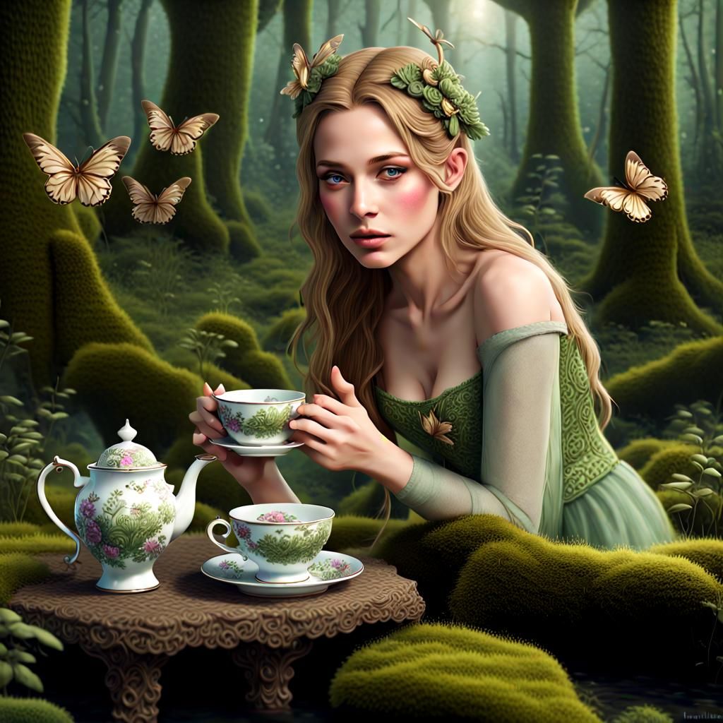 Fairy Queen Sipping Nectar in Forest Glade