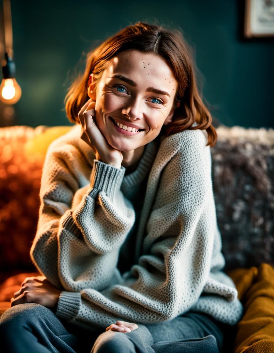 Smiling Girlfriend with Loving Gaze in Cozy Apartment