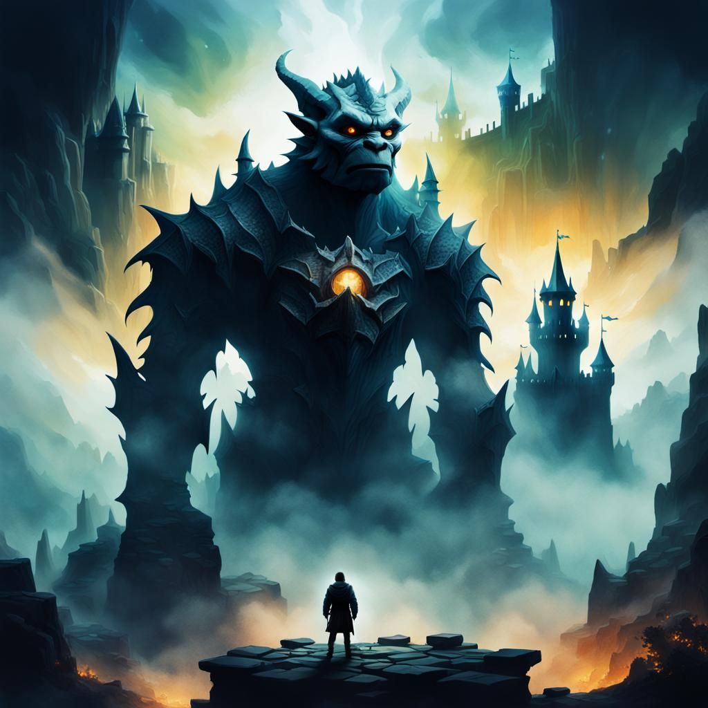 Ethereal Castle Meets Ancient Gargoyle in Cinematic Double E...