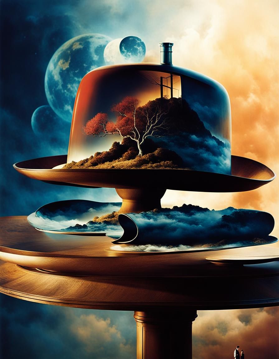 Surreal Stargate Dreamscape with Bonsai Cottages