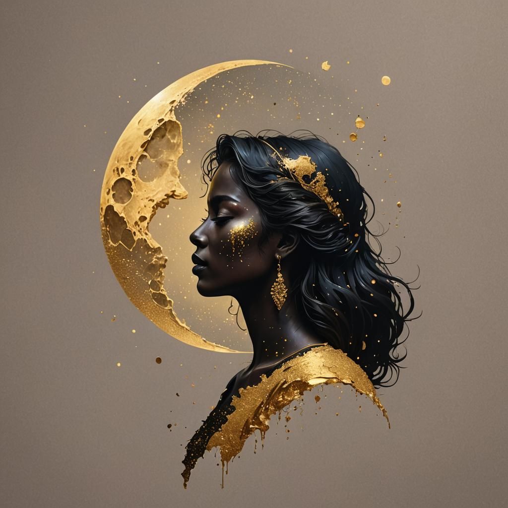Silhouette in Moon with Gold Dust: Hyperrealistic Art