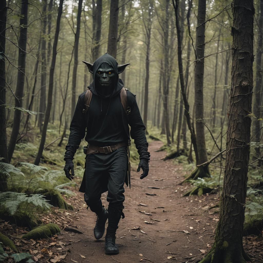 Goblin Rogue Stealthily Navigating a Forest
