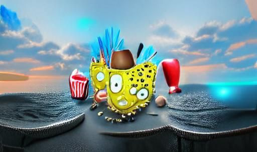 Cartoon Crab vs Seahorse Fight in Spongebob Style