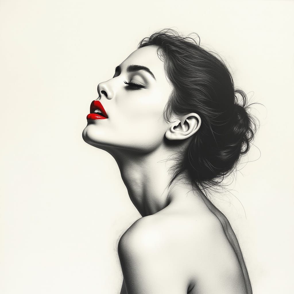 Elegant Vogue Model in Charcoal Sketch