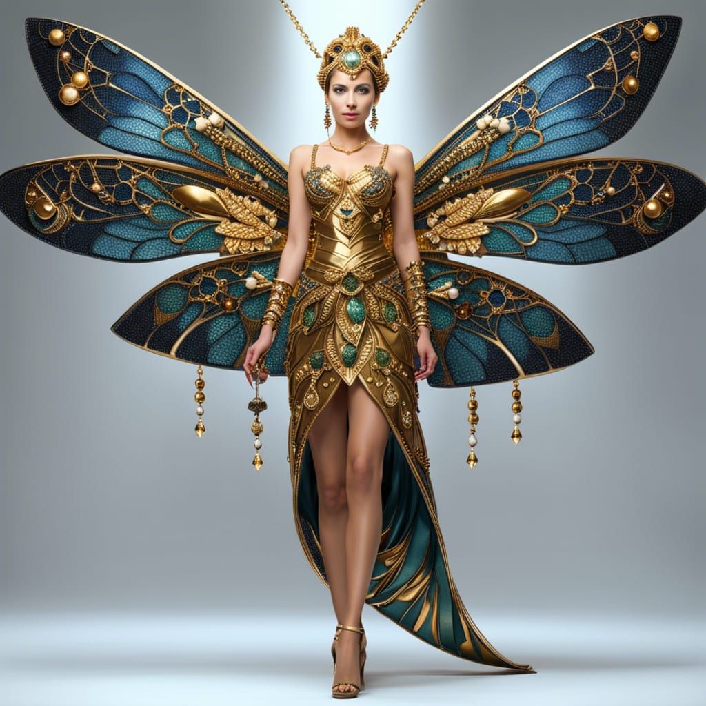 Golden Gem Dragonfly Woman Digital Art