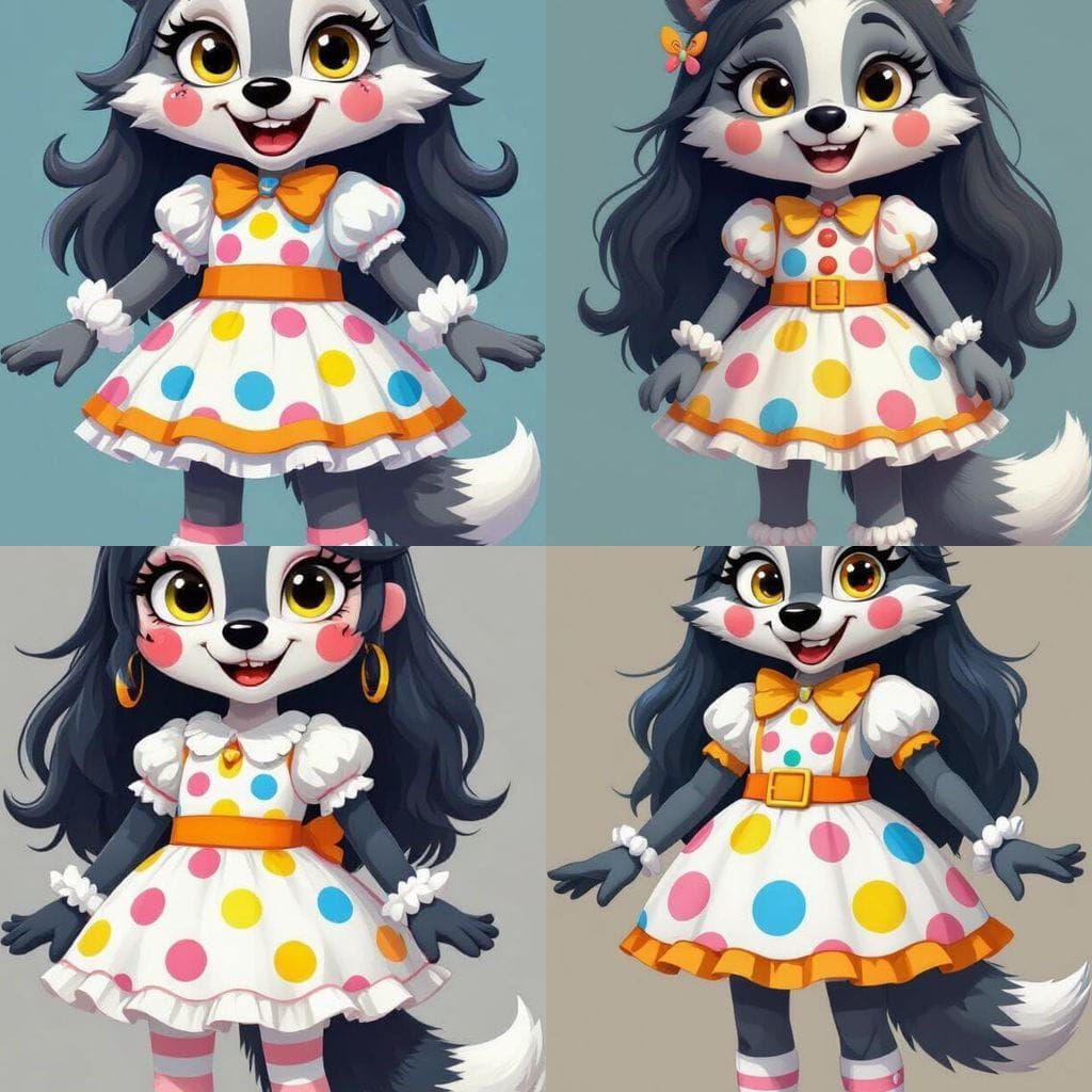 Poppy Playtime Clown Wolf Character in Polka Dot Dress