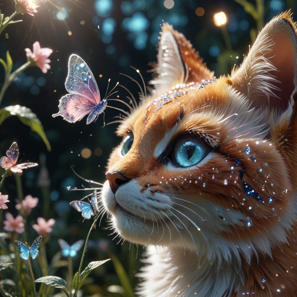 Crystal Butterfly on Cat's Nose in Enchanted Garden