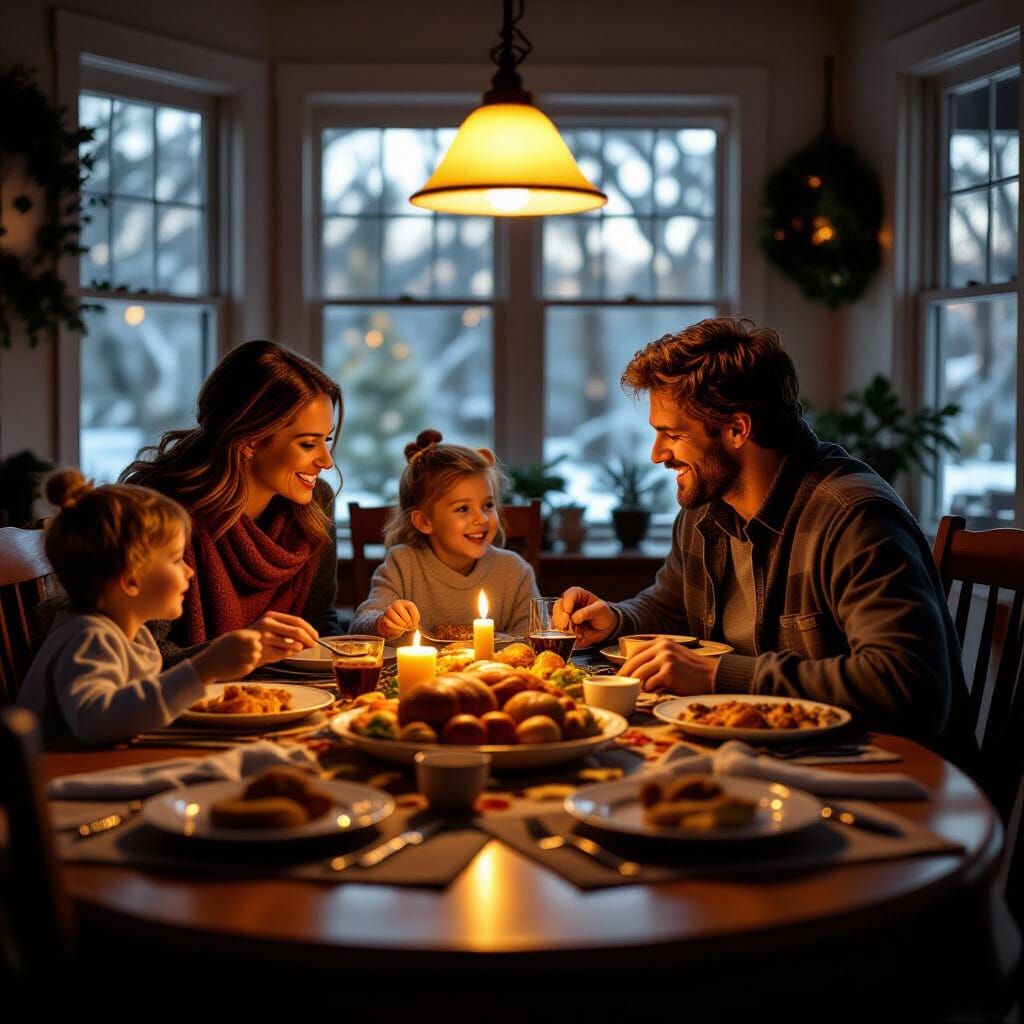 Thanksgiving Family Dinner in Hyperrealistic Cinematic Style