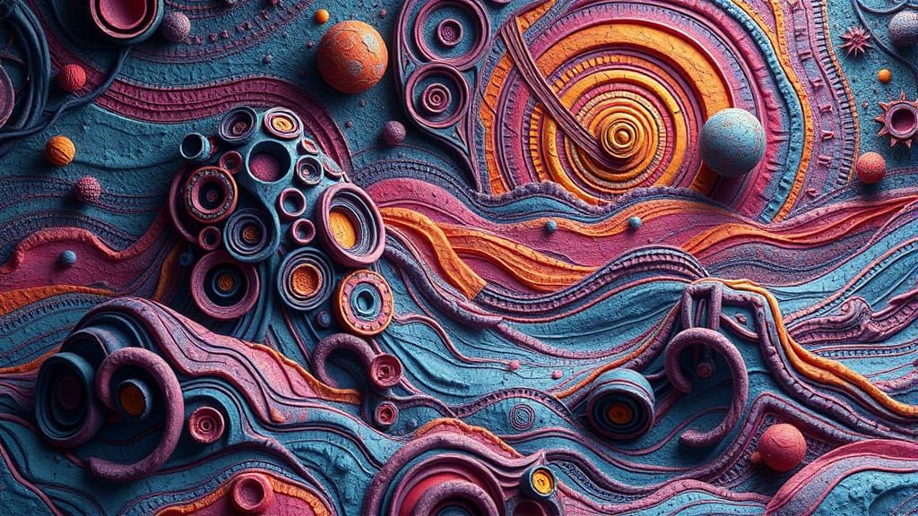 Vibrant Clay Cosmic Landscape in Psychedelic Style