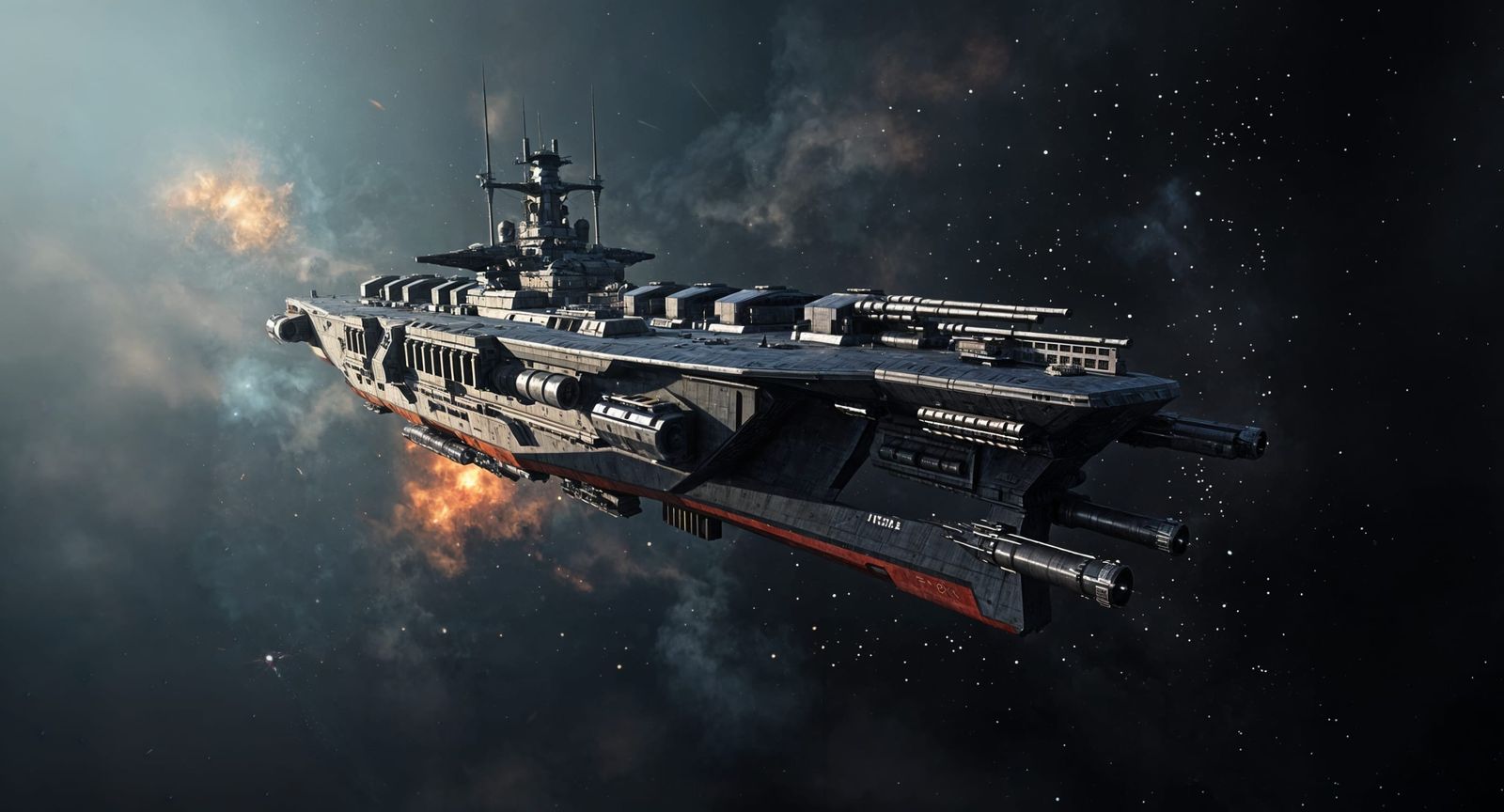Stealth Dreadnought Space Battleship with Advanced Weaponry