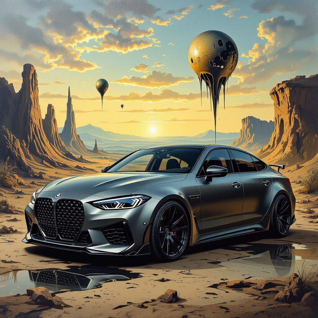 Car with Sound System in a Surrealist Landscape