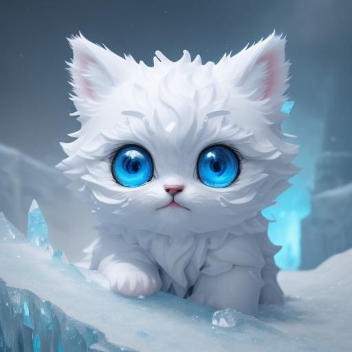 Icy Kitten: Adorable Ice Sculpture in Digital Art