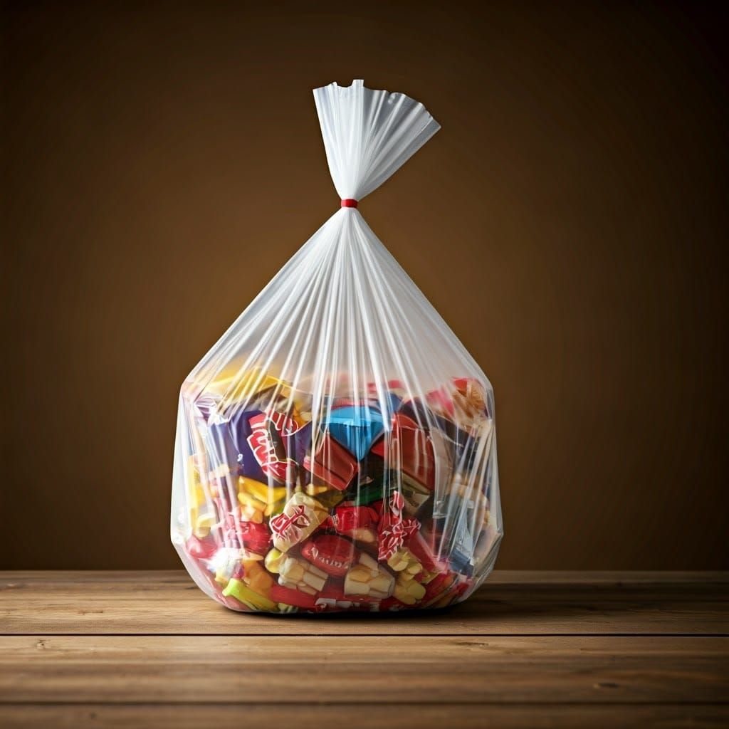 Surreal Scene of a Plastic Bag Spilling Treats Inside a Home